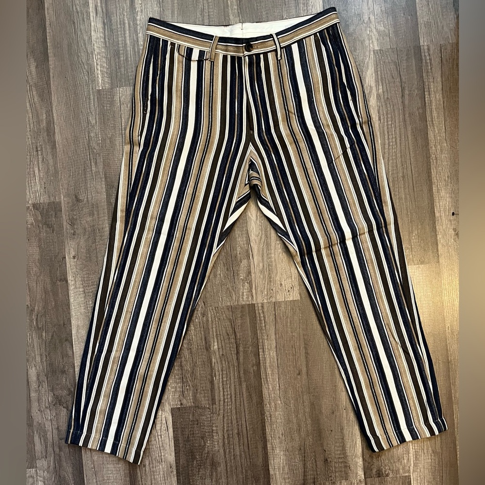 Striped Men's Pants - Black, White, Tan